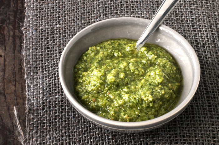 Basil, spinach pesto with roasted almonds